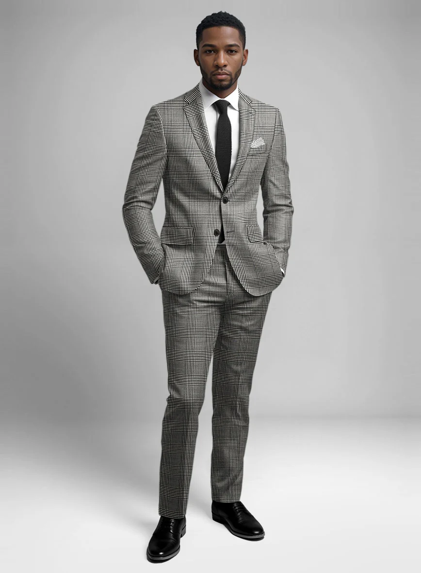 Guabello Black & White Wool Jersey Suit