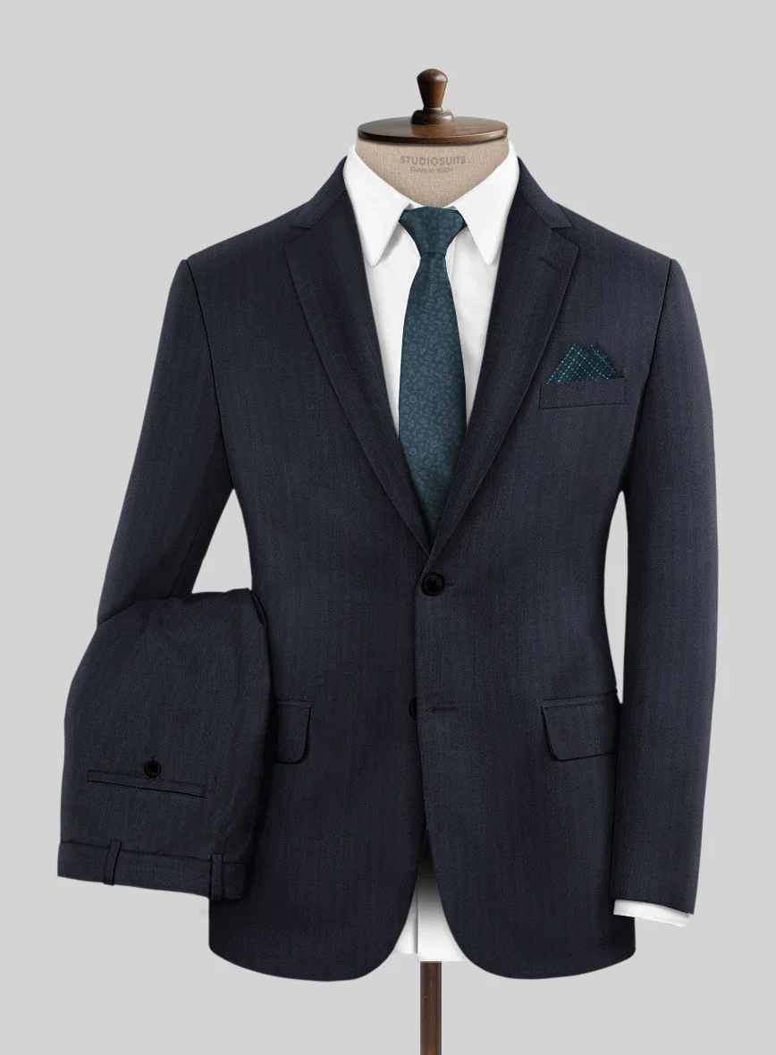 Hardy Minnis Blue Herringbone Wool Suit
