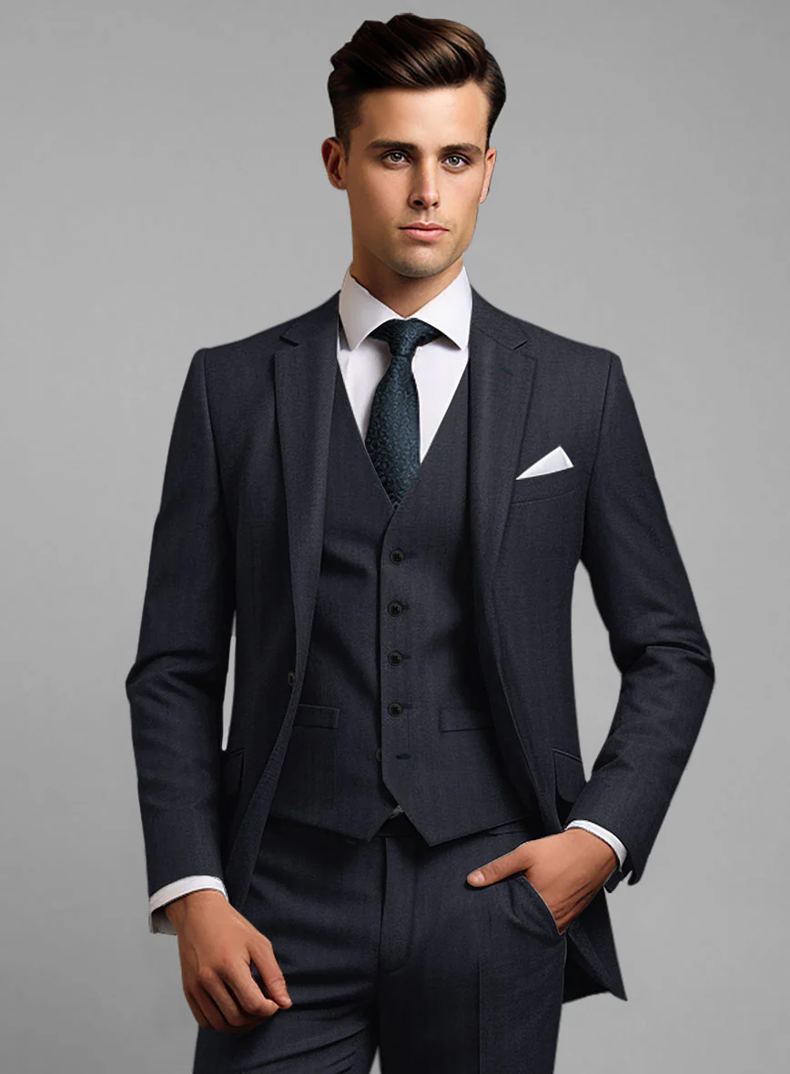 Hardy Minnis Blue Herringbone Wool Suit - Image 4