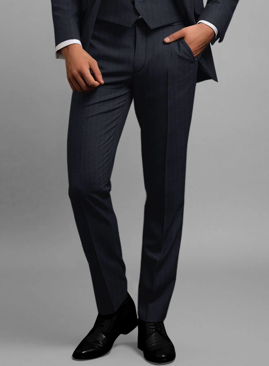 Hardy Minnis Blue Herringbone Wool Suit - Image 7