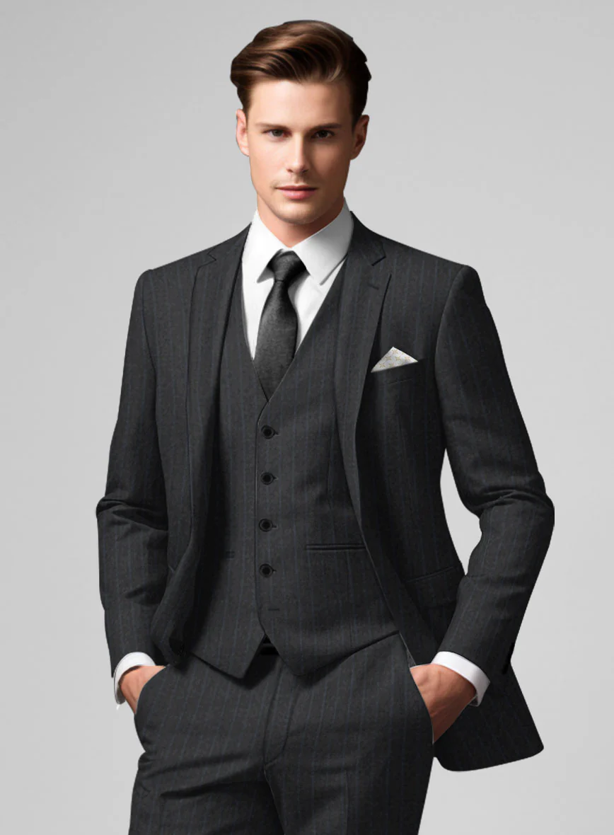 Hardy Minnis Charcoal Chalkstripe Wool Suit - Image 4