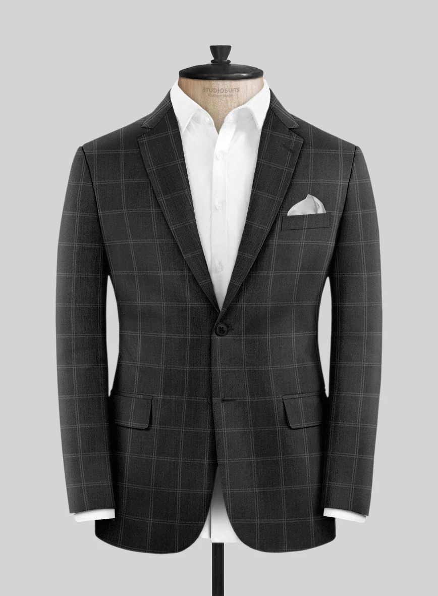 Hardy Minnis Charcoal Windowpane Wool Suit - Image 5