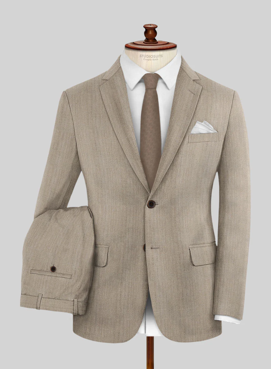 Hardy Minnis Dark Beige Herringbone Wool Suit