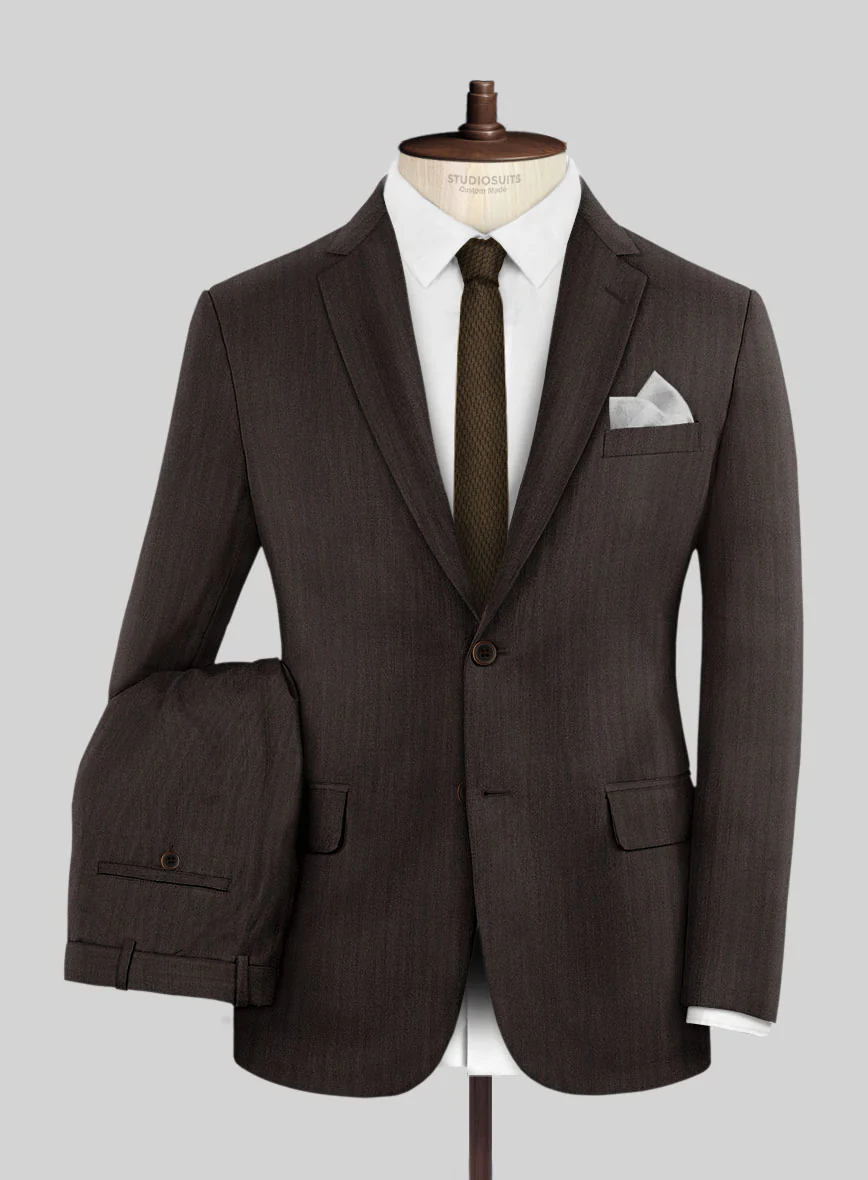 Hardy Minnis Dark Brown Herringbone Wool Suit