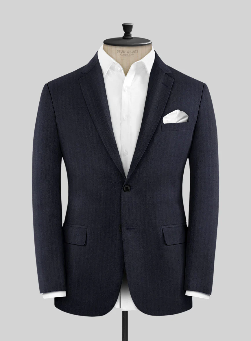 Hardy Minnis Navy Blue Herringbone Wool Jacket - Image 4