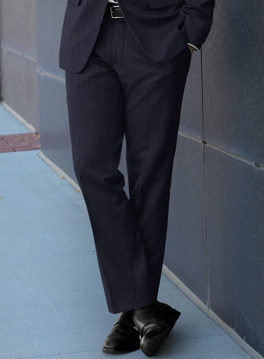 Hardy Minnis Navy Blue Herringbone Wool Suit - Image 8