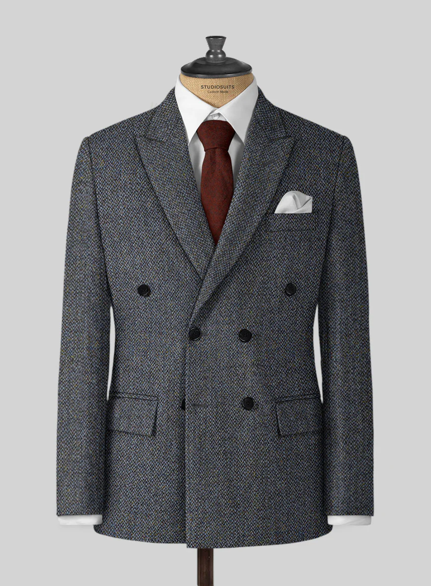 Harris Tweed Barley Blue Double Breasted Jacket