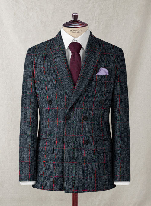 Harris Tweed Blue Checks Double Breasted Jacket