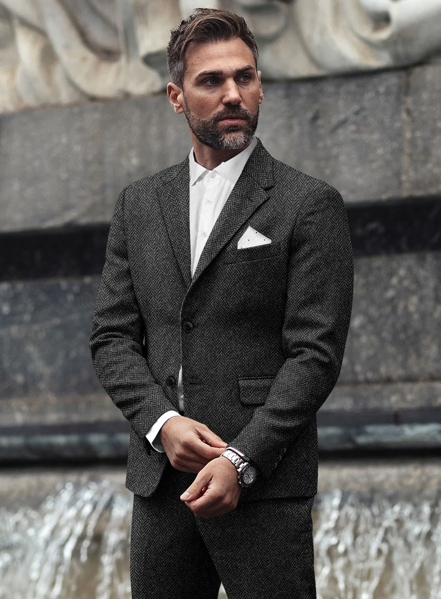 Harris Tweed Charcoal Herringbone Jacket - Image 2