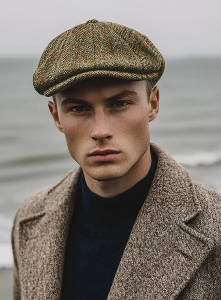 Harris Tweed Country Brown Check Newsboy Cap - Image 2