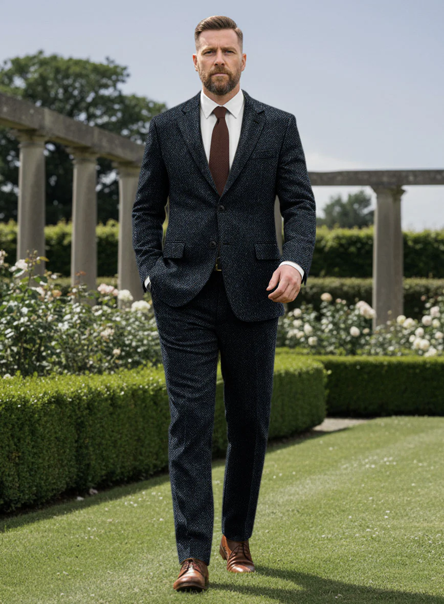 Harris Tweed Dark Blue Herringbone Suit