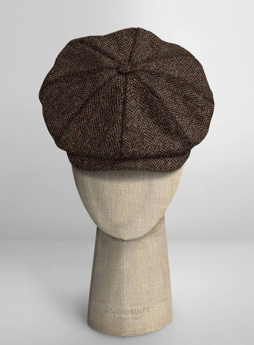 Harris Tweed Dark Brown Herringbone Newsboy Cap