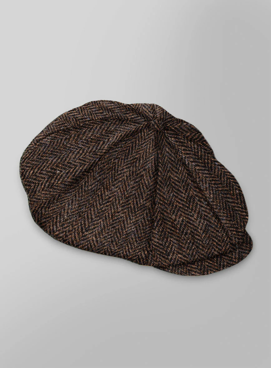 Harris Tweed Dark Brown Herringbone Newsboy Cap - Image 3
