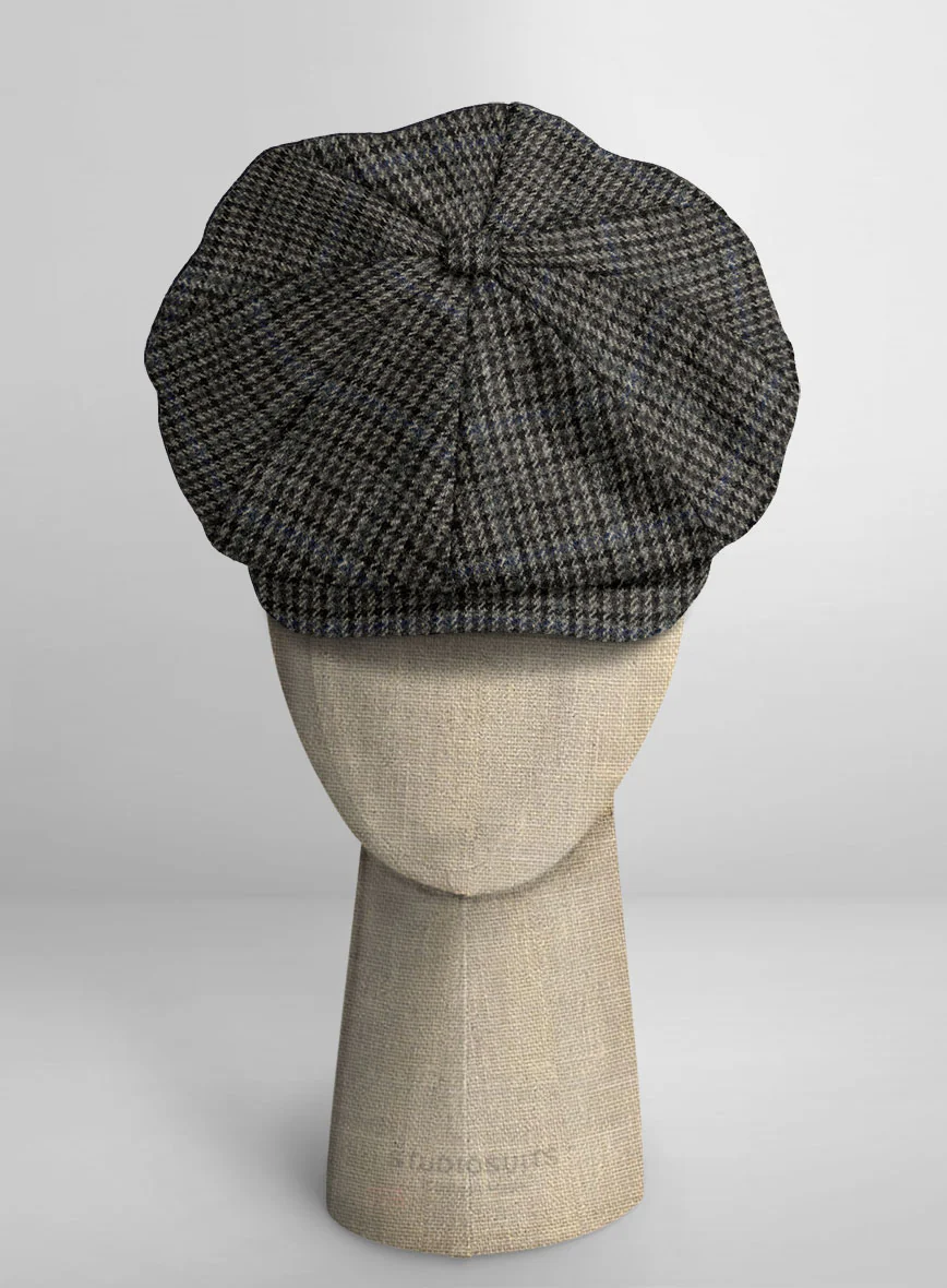 Harris Tweed Dark Gray Check Newsboy Cap