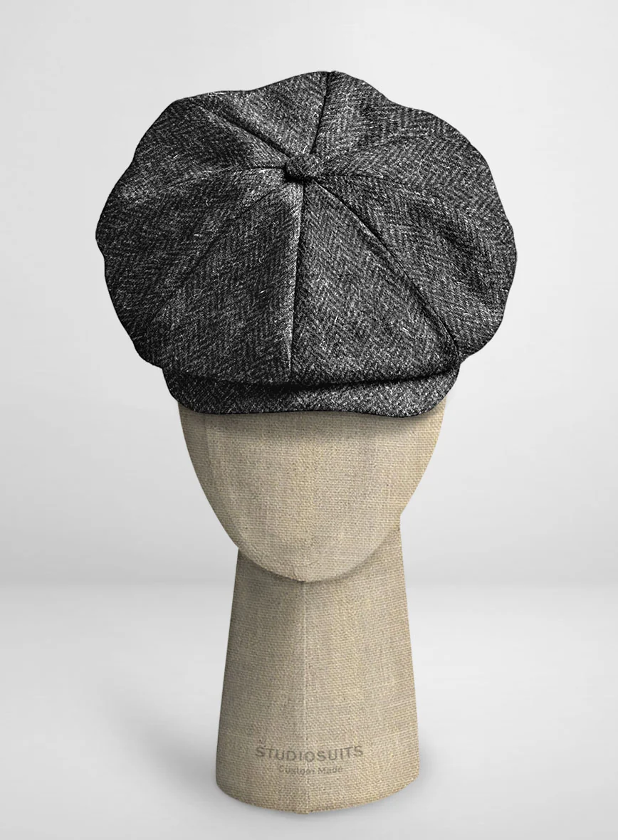 Harris Tweed Dark Gray Herringbone Newsboy Cap