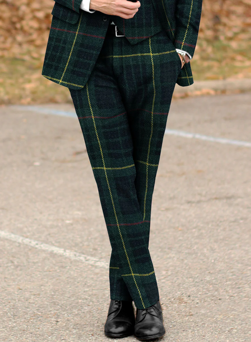 Harris Tweed Dark Green Tartan Pants - Image 2
