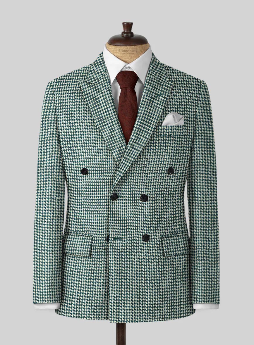 Harris Tweed Houndstooth Green Double Breasted Jacket