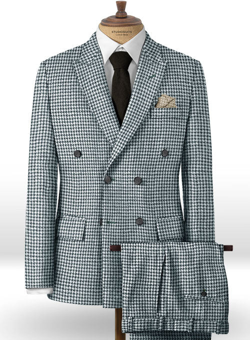 Harris Tweed Houndstooth Indi Blue Double Breasted Suit