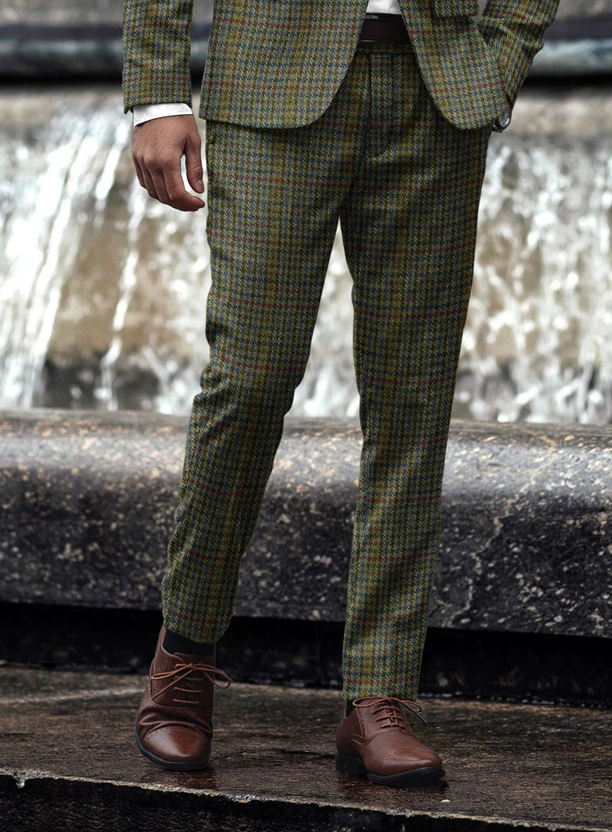 Harris Tweed Moss Green Houndstooth Pants - Image 2