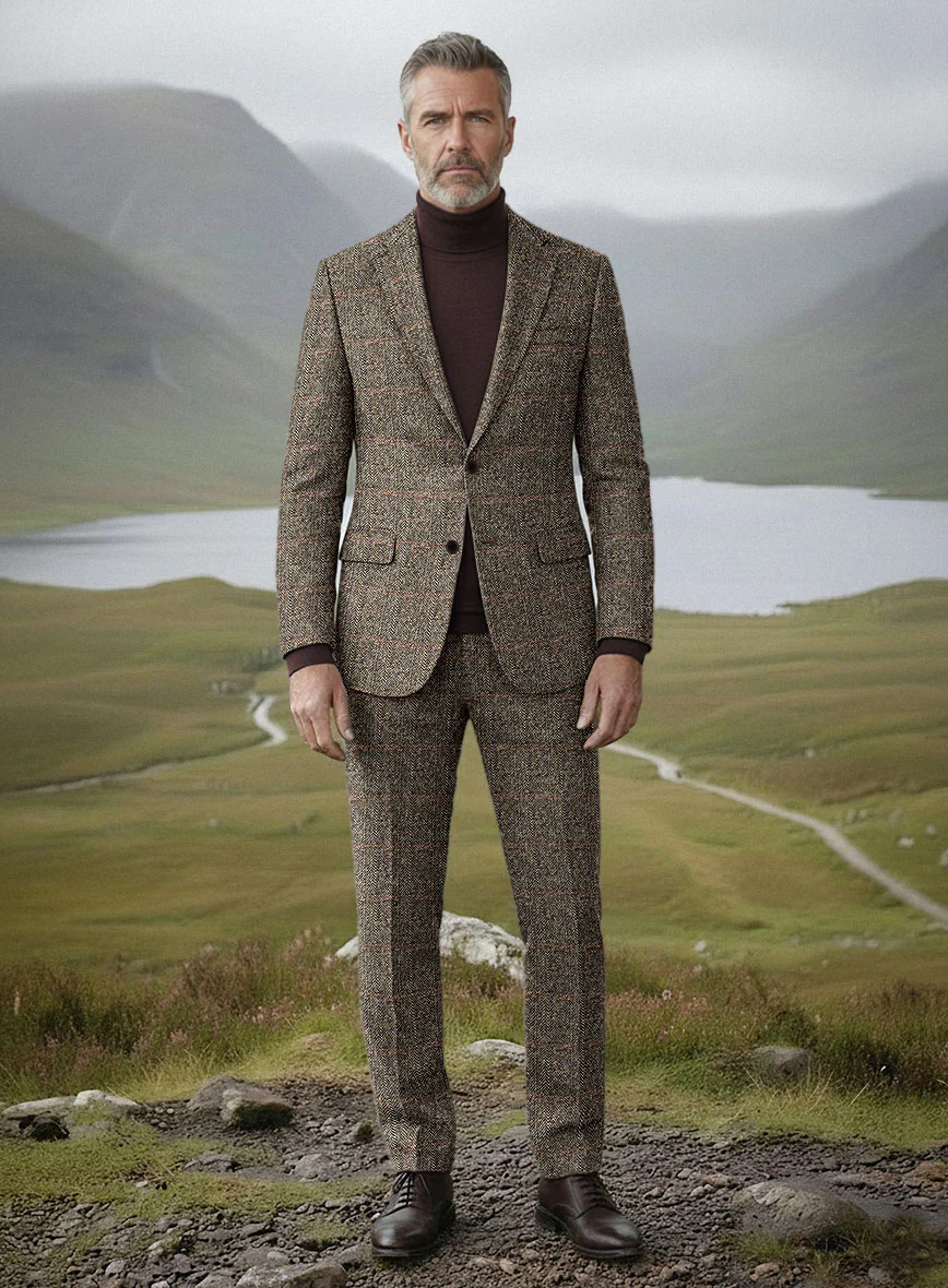 Harris Tweed Rustic Brown Herringbone Suit