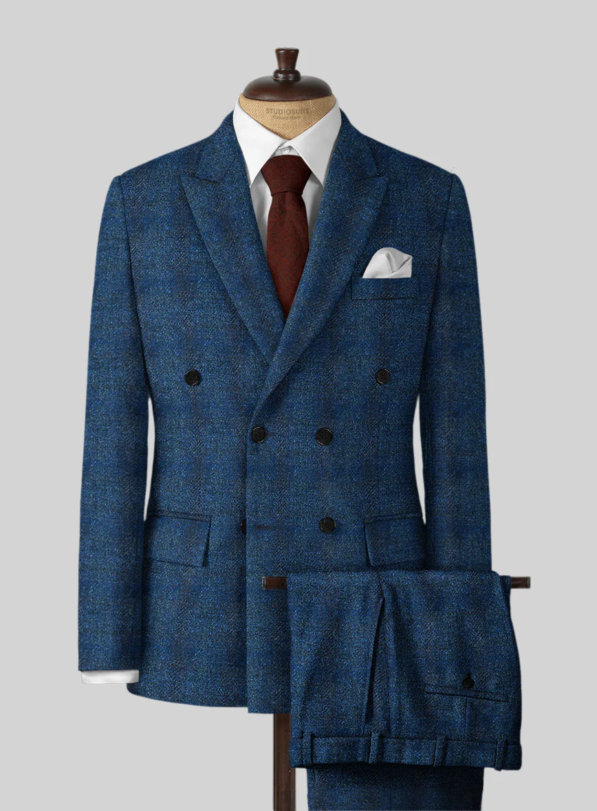 Harris Tweed Scot Blue Double Breasted Suit