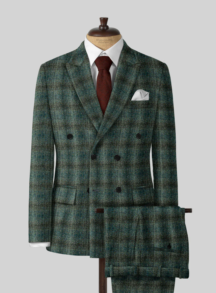 Harris Tweed Scot Green Double Breasted Suit