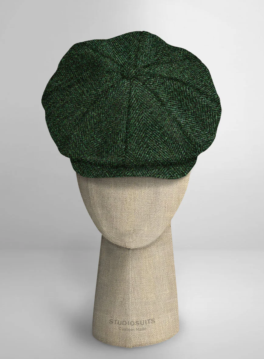 Harris Tweed Wide Herringbone Royal Green Newsboy Cap