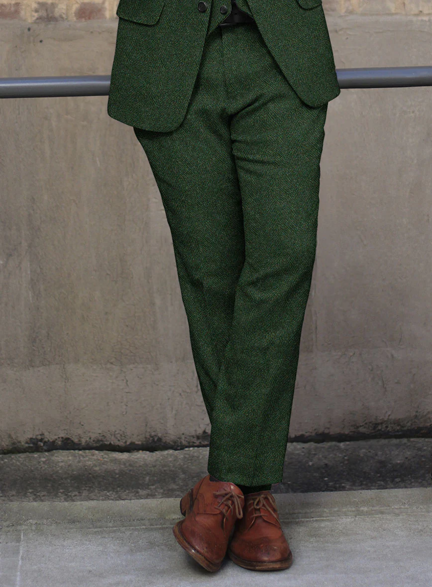 Harris Tweed Wide Herringbone Royal Green Pants