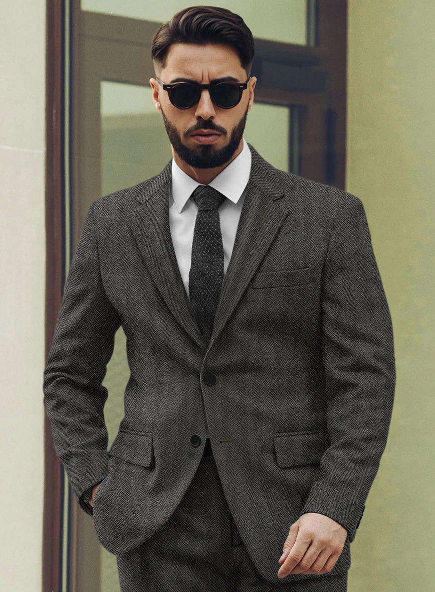 Highlander Charcoal Herringbone Tweed Jacket - Image 2