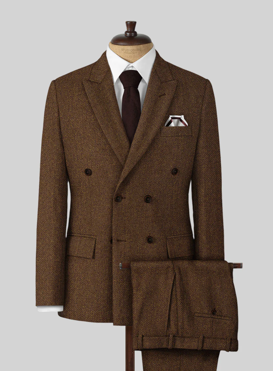 Highlander Coca Brown Tweed Double Breasted Suit