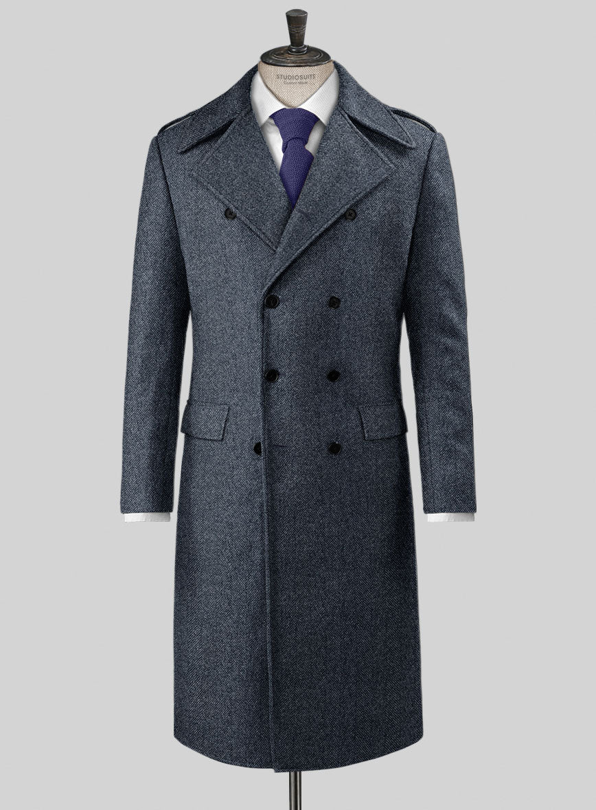Highlander Heavy Blue Herringbone Tweed GQ Overcoat