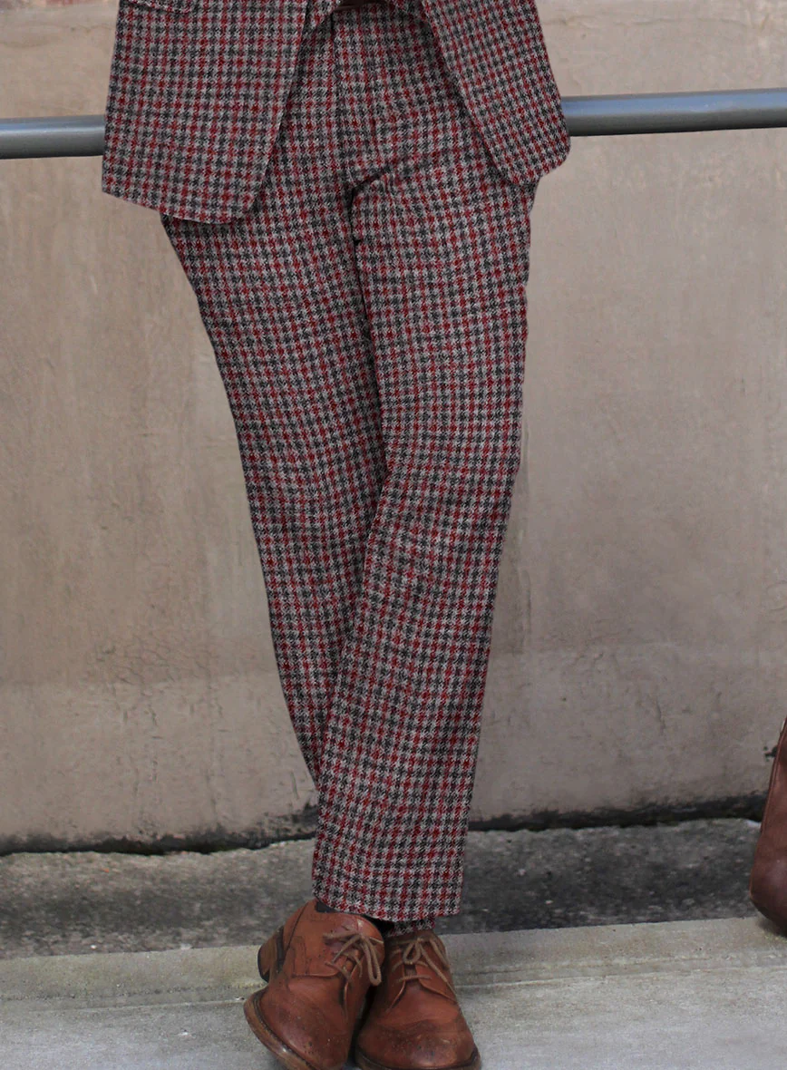 Highlander Heavy Maroon Houndstooth Tweed Pants - Image 2
