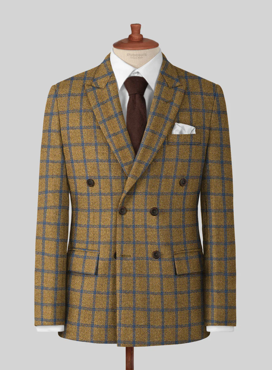Highlander Heavy Mustard Check Tweed Double Breasted Jacket