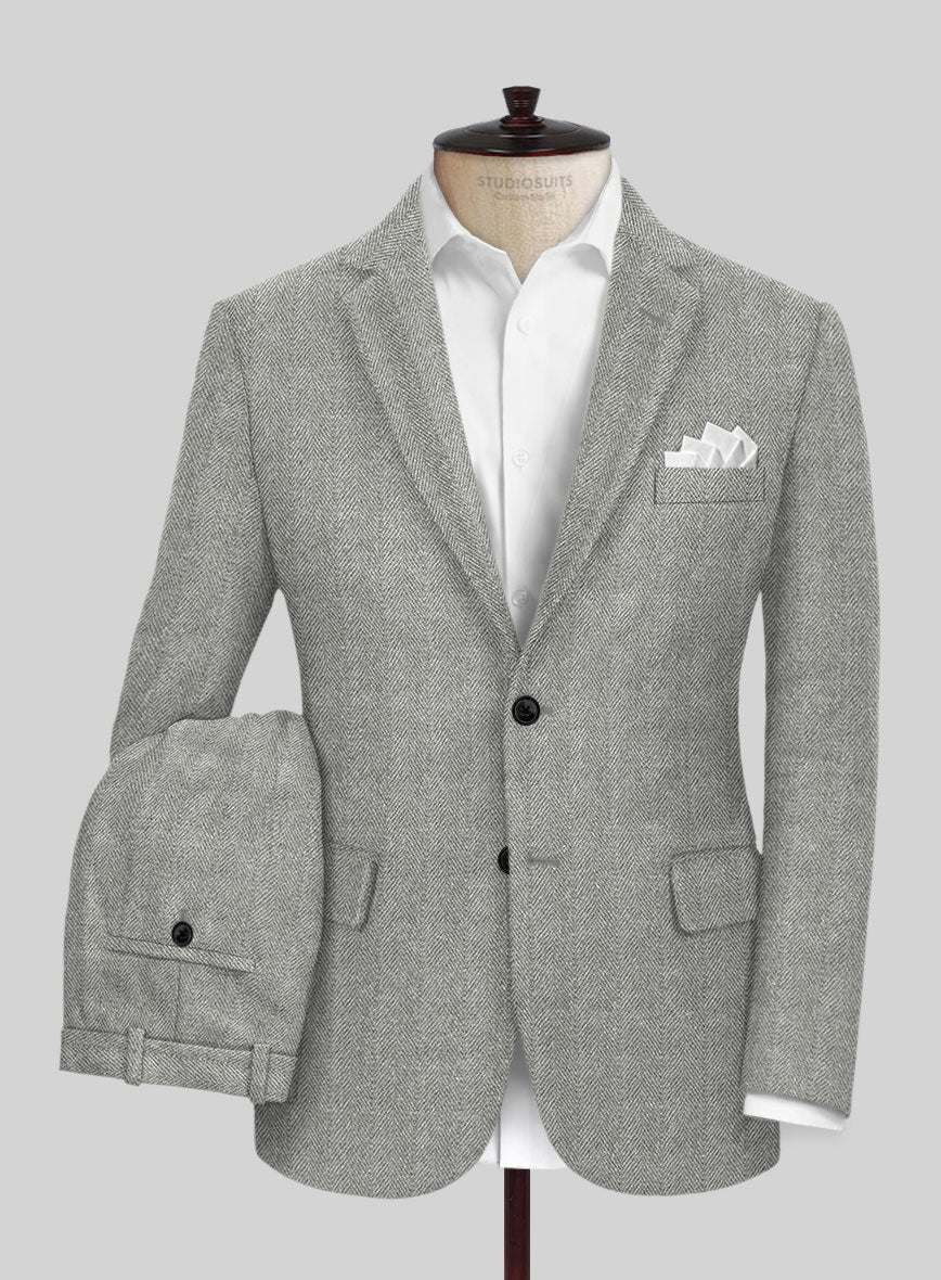 Highlander Light Gray Herringbone Tweed Suit