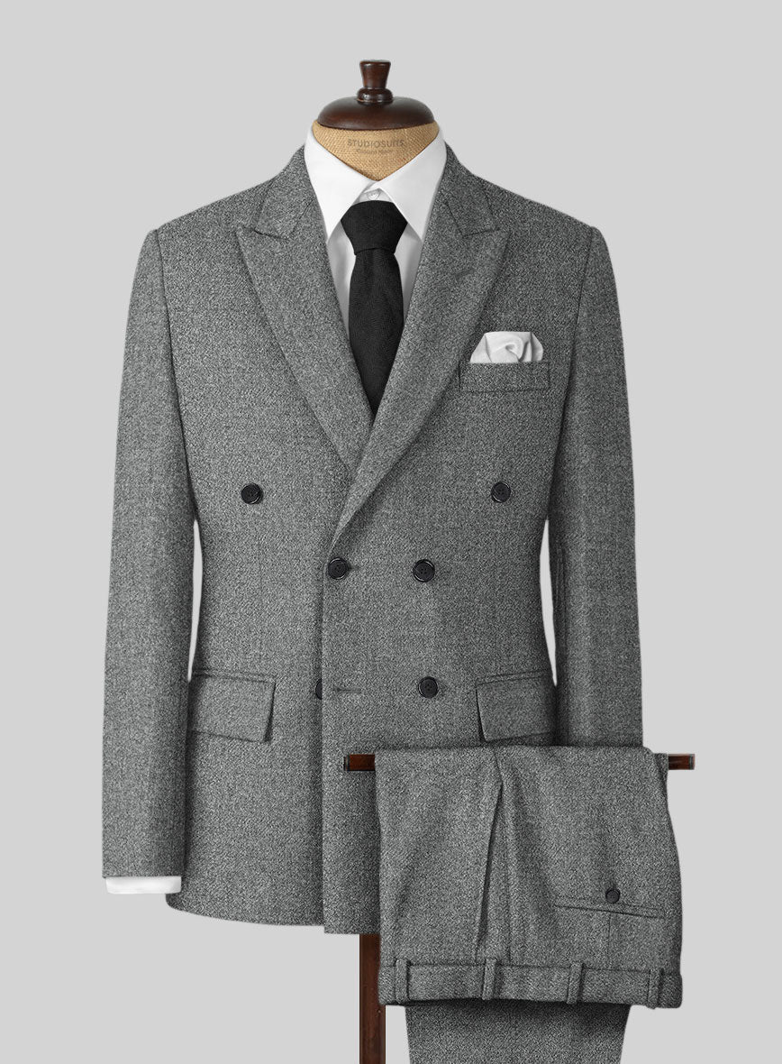 Highlander Light Gray Tweed Double Breasted Suit