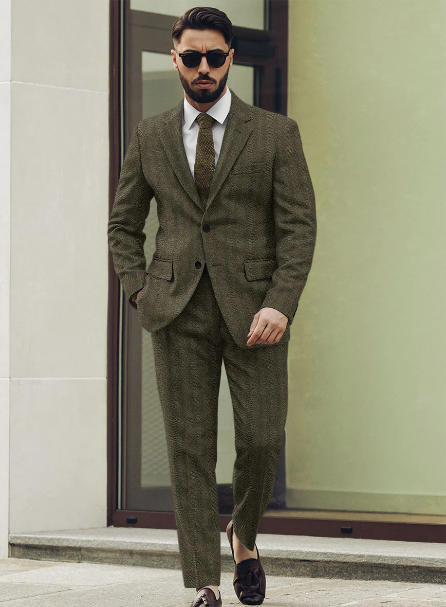 Highlander Olive Herringbone Tweed Suit