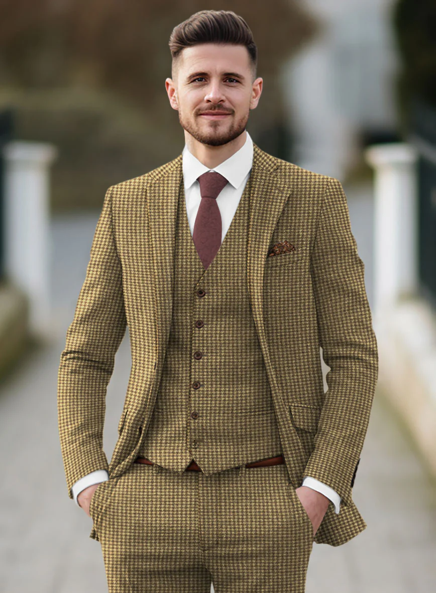 Houndstooth Tan Brown Tweed Suit - Image 4