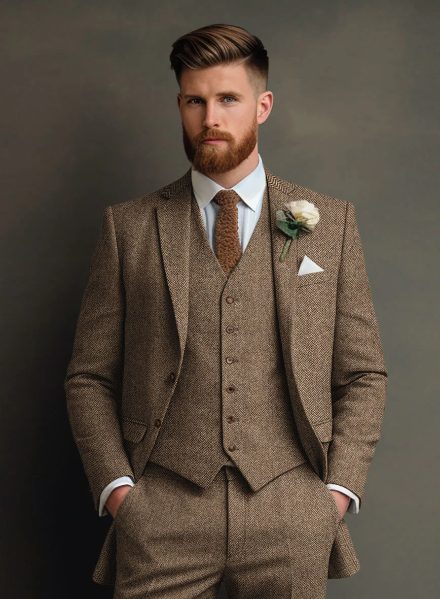 Irish Brown Herringbone Tweed Jacket - Image 2