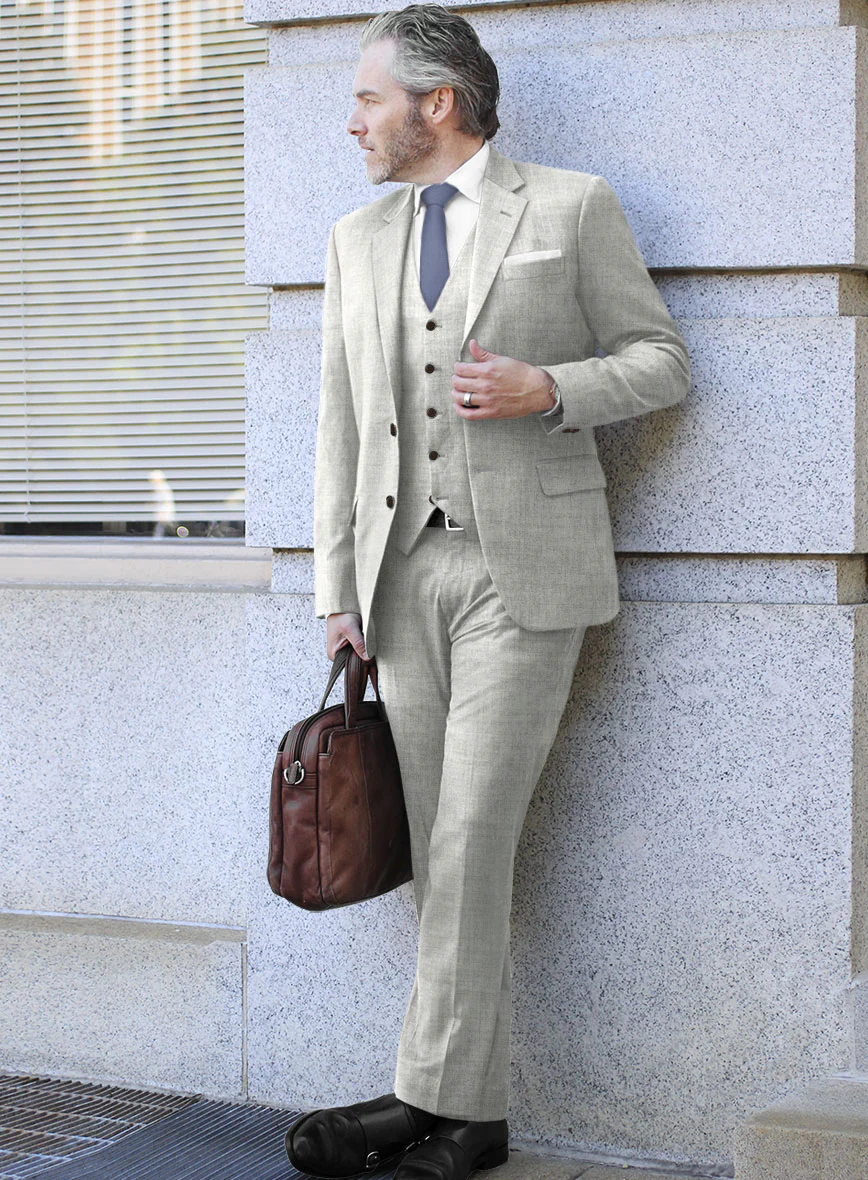Italian Aime Ivory Gray Wool Suit - Image 2