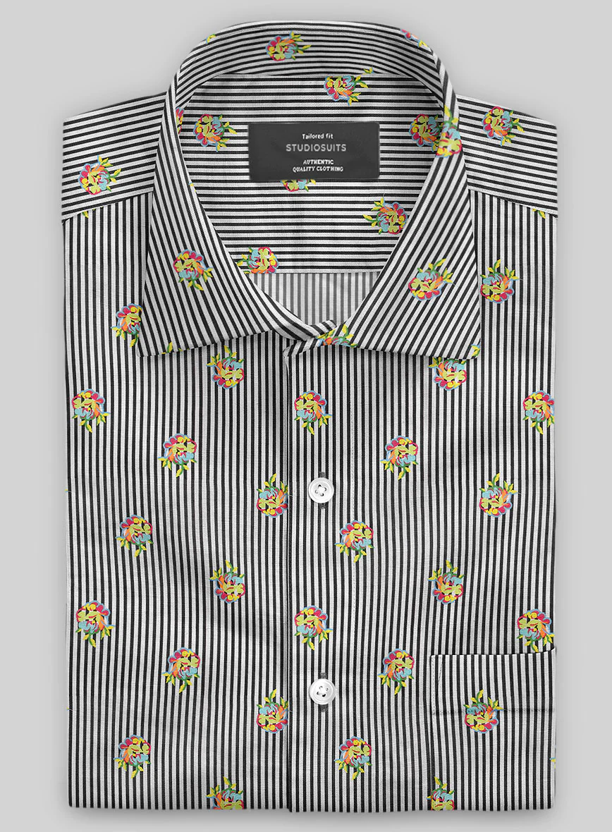 Italian Bengal Stripe Black Summer Linen Shirt