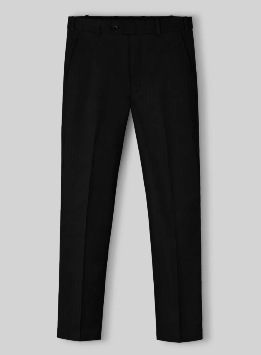 Italian Black Herringbone Cotton Pants