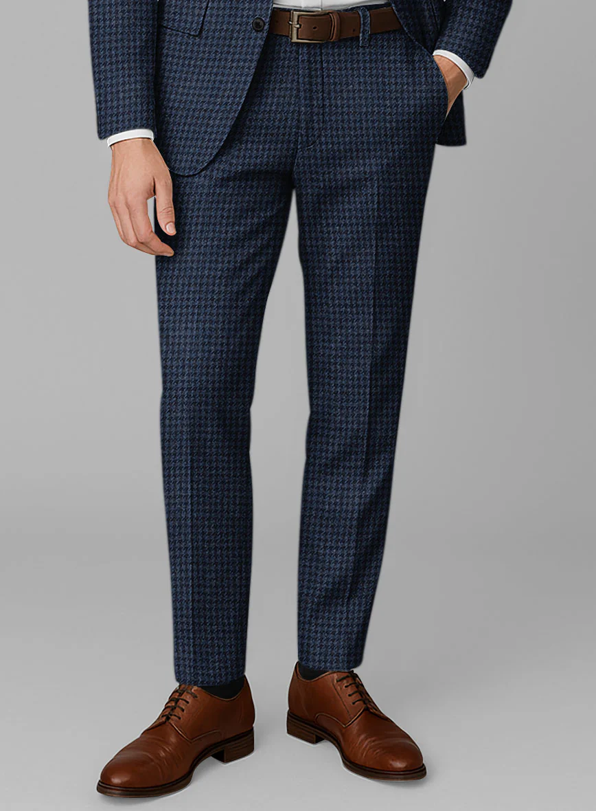 Italian Blue Houndstooth Tweed Pants - Image 2