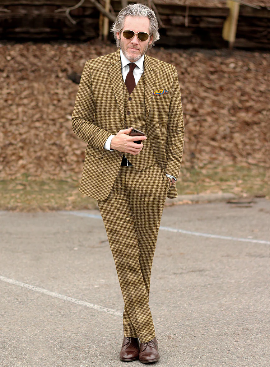 Italian Brown Houndstooth Tweed Suit - Image 2