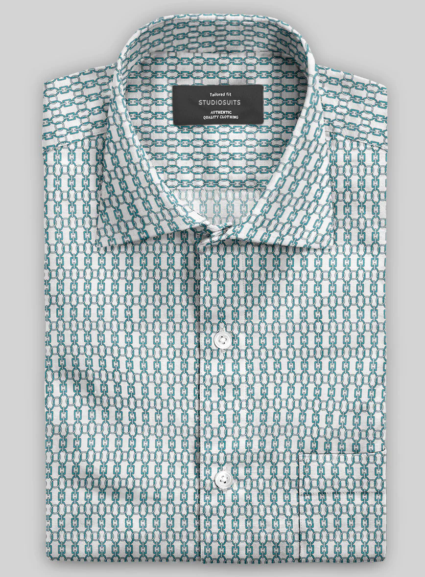Italian Catena Turquoise Blue Summer Linen Shirt