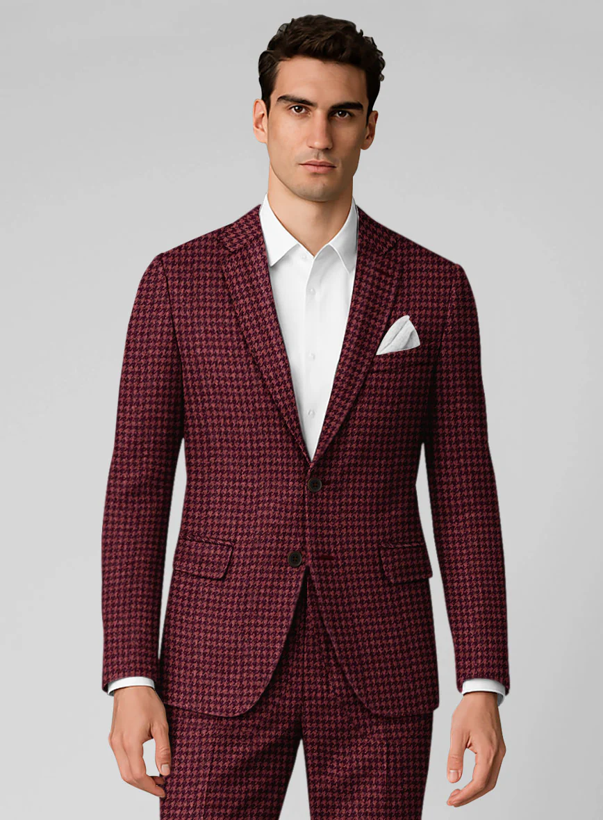 Italian Cerise Houndstooth Tweed Jacket - Image 2