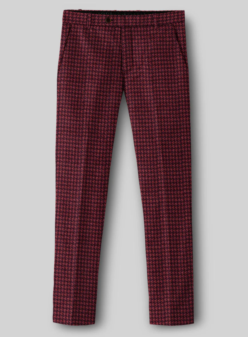 Italian Cerise Houndstooth Tweed Pants