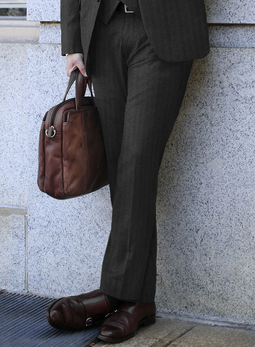 Italian Charcoal Herringbone Flannel Pants - Image 2