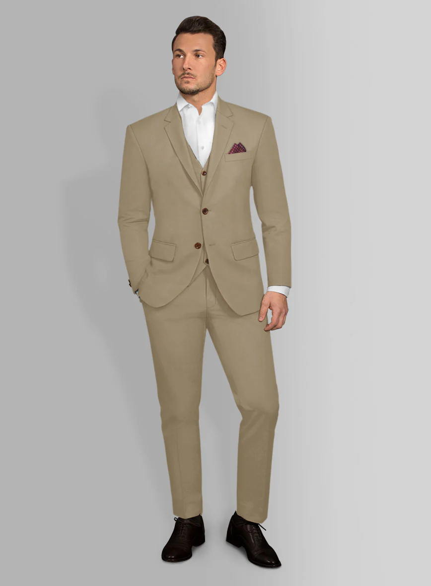Italian Dark Beige Cotton Stretch Suit - Image 2