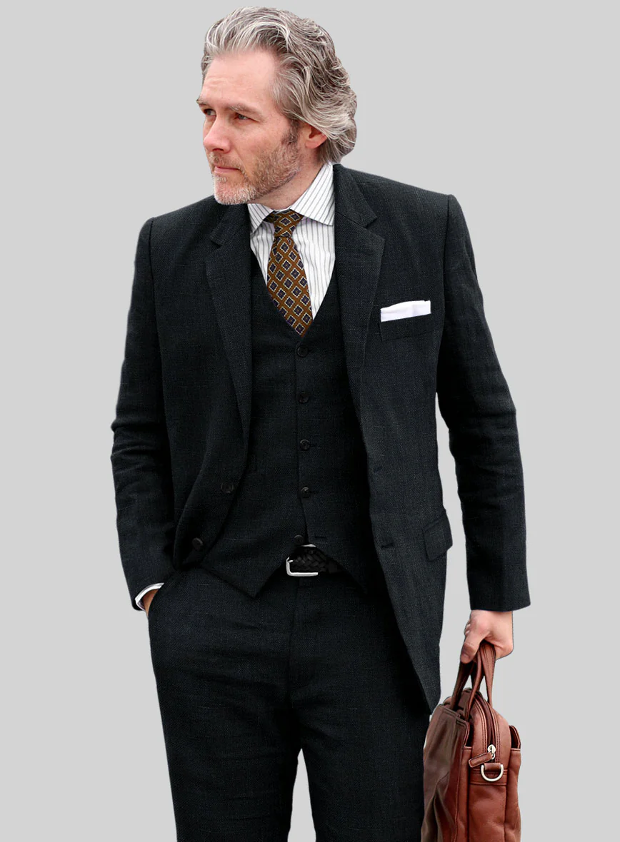 Italian Dark Blue Linen Suit - Image 2