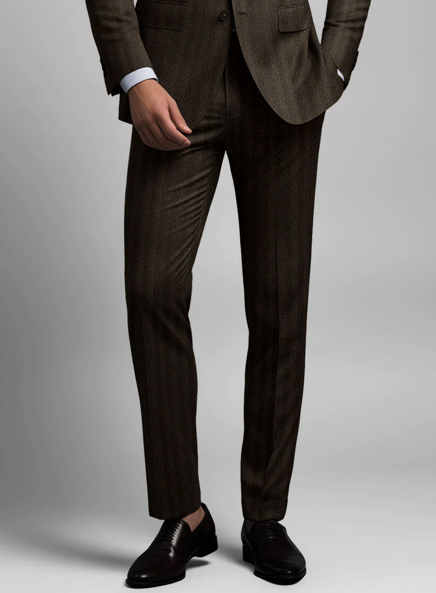 Italian Dark Brown Herringbone Flannel Pants